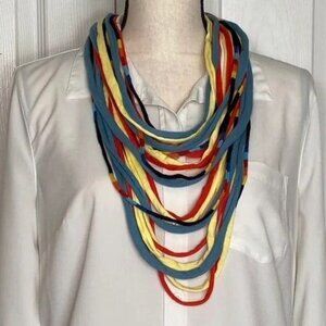 Multicolor Jersey Strand Scarf, in blue, yellow, red and black